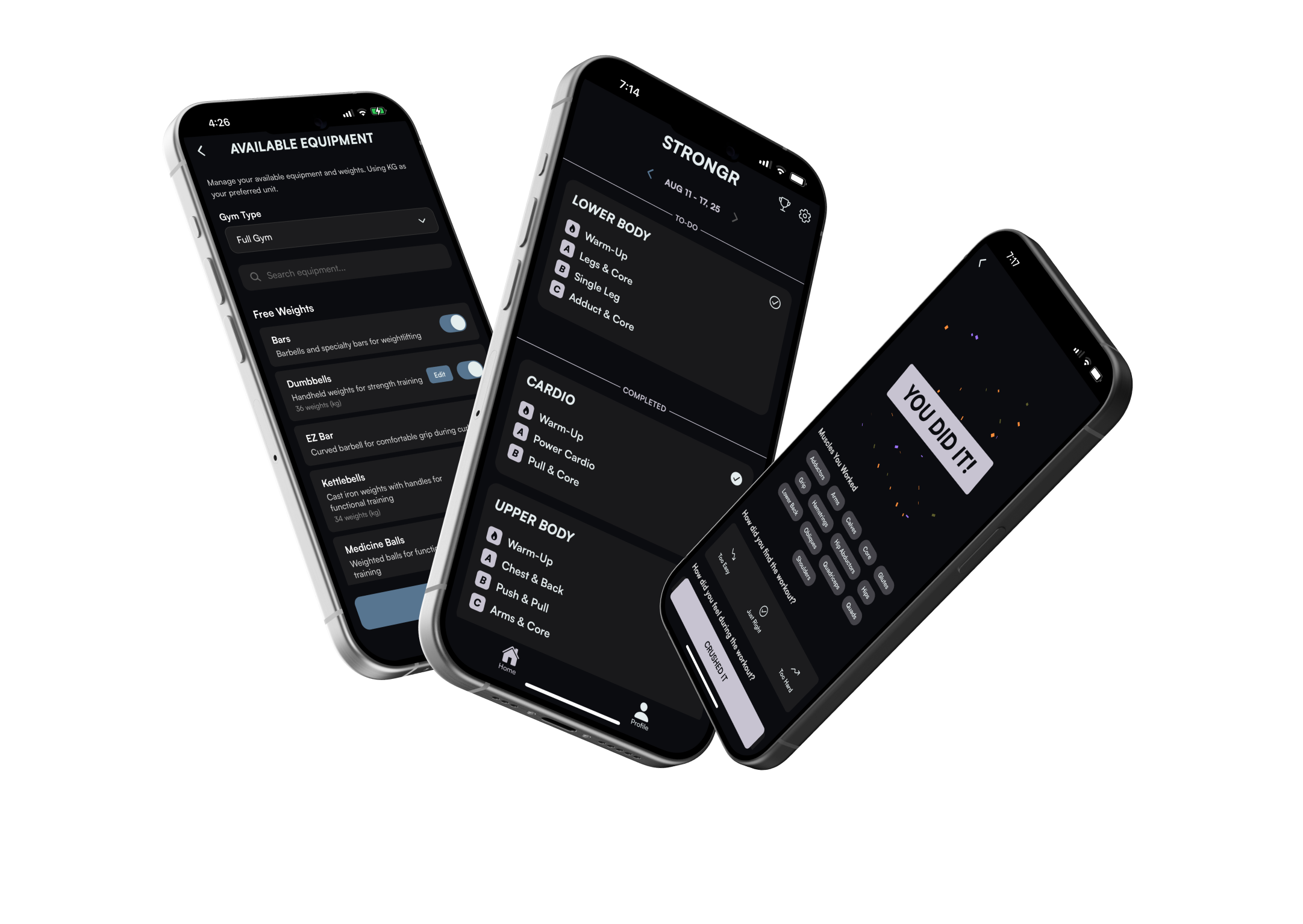 STRONGR Personalised Plan Interface