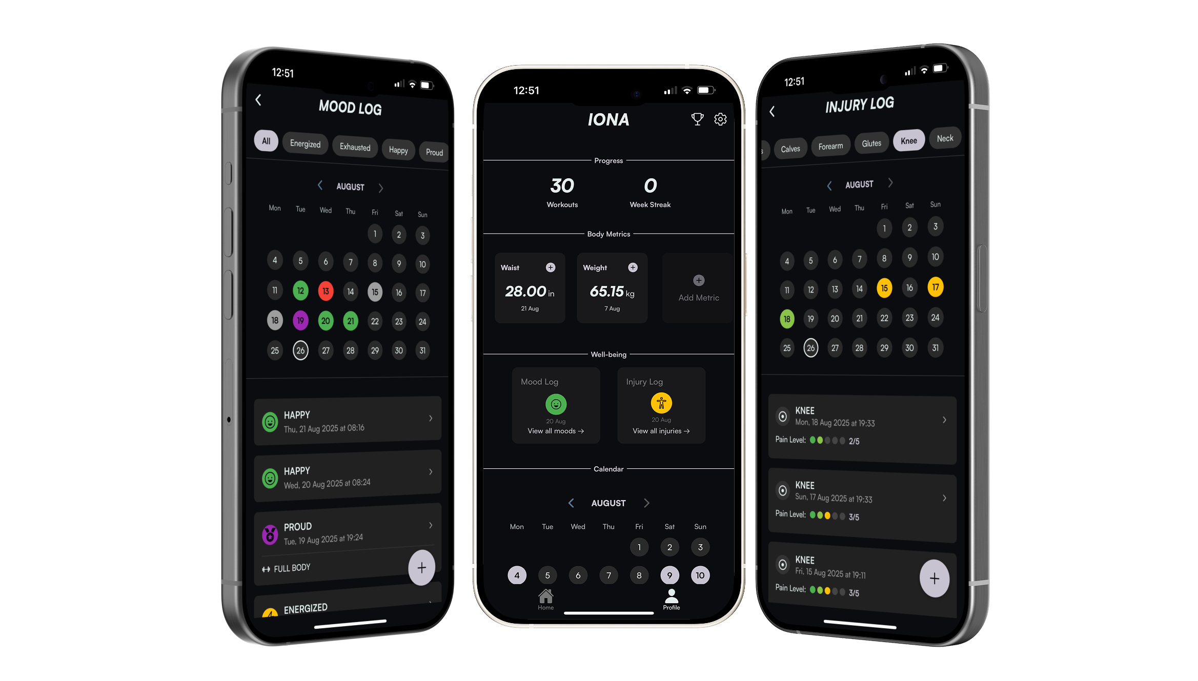STRONGR Tracking Interface - Mood, Injury and Body Metrics